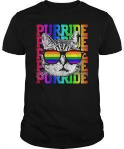 Purride Funny Cat Gay Pride LGBTQ Rainbow Flag Men Women T-Shirt