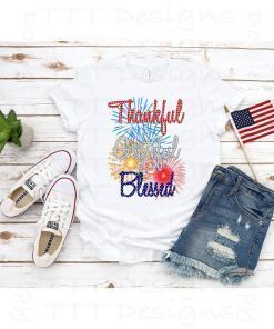 Red White & Blessed Shirt 4th of July Cute Patriotic America T-Shirt -Women's Patriotic America Tee Shirt