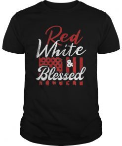 Red White Blessed Shirt 4th of July USA American Flag Tshirt
