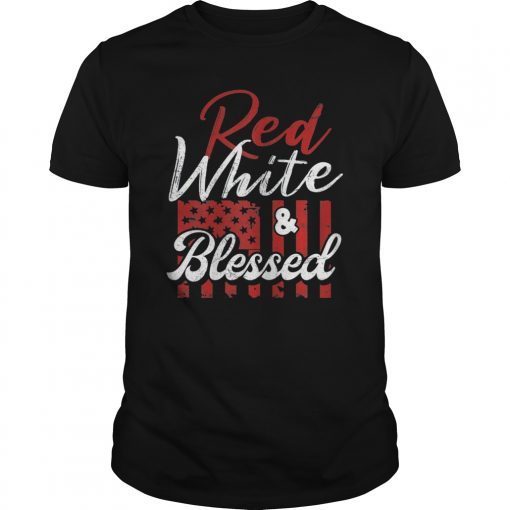 Red White Blessed Shirt 4th of July USA American Flag Tshirt