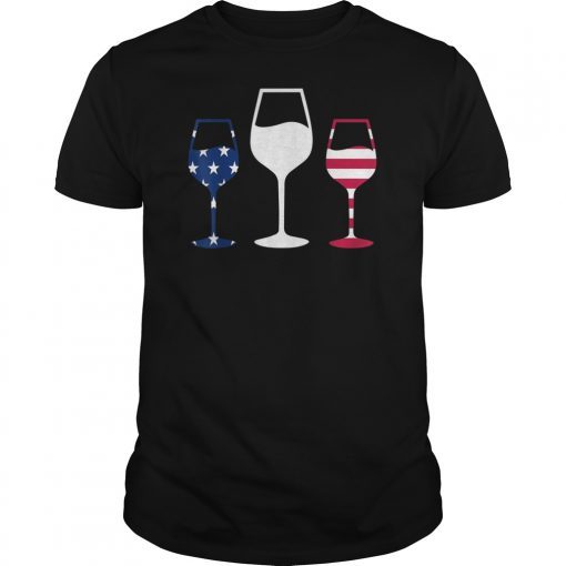 Red White Blue Glasses wine American Flag Shirt Patiotic Tee