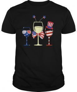 Red White Blue Wine Glasses American Flag 4th Of July Tshirt