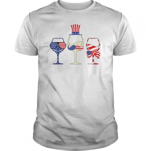 Red White Blue Wine Glasses American Flag 4th Of July tee T-Shirts