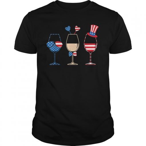 Red White Blue Wine Glasses Patriotic 4th Of July Tshirt
