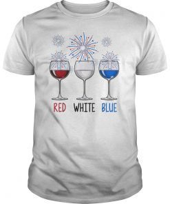 Red White Blue Wine Glasses USA Firework 4th Of July T-Shirt