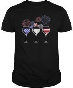 Red White and Blue Funny Wine Glass Shirt 4th of July T-Shirts
