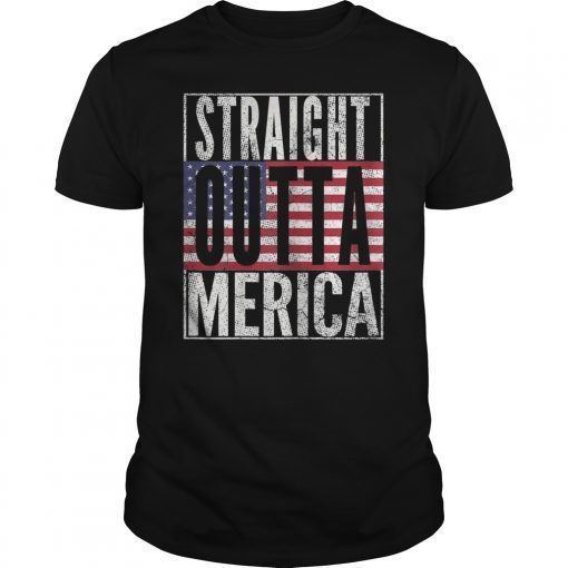 MENS STRAIGHT OUTTA MERICA American Flag USA 4th of July T Shirt