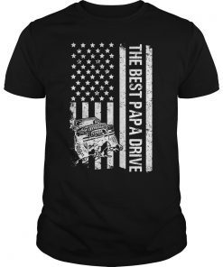 The Best Papa Drive Jeeps American Flag Father's Day T-Shirt