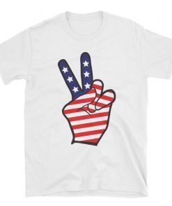 Two Fingers Peace Sign Hand American Flag Unisex T-Shirt