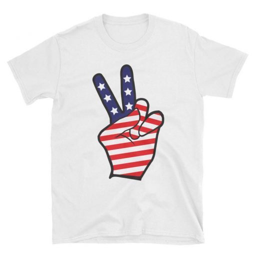 Two Fingers Peace Sign Hand American Flag Unisex T-Shirt