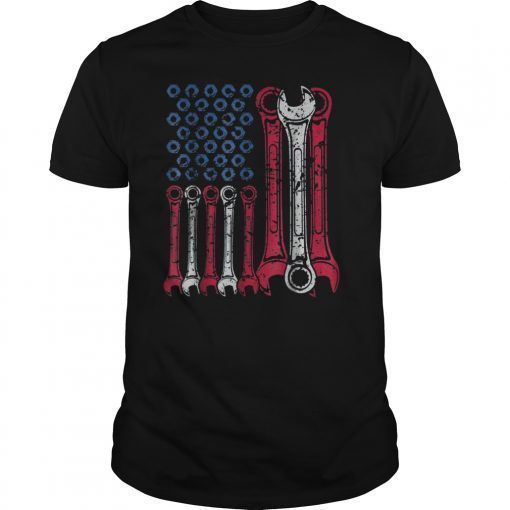 USA Red White Blue American Flag Mechanic T-Shirts