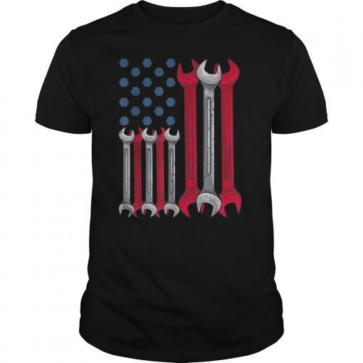 USA Red White Blue American Flag Mechanic Tee Shirt