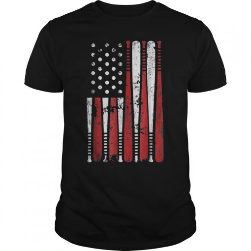 VIntage Baseball Bat American USA Flag Gift T-Shirt