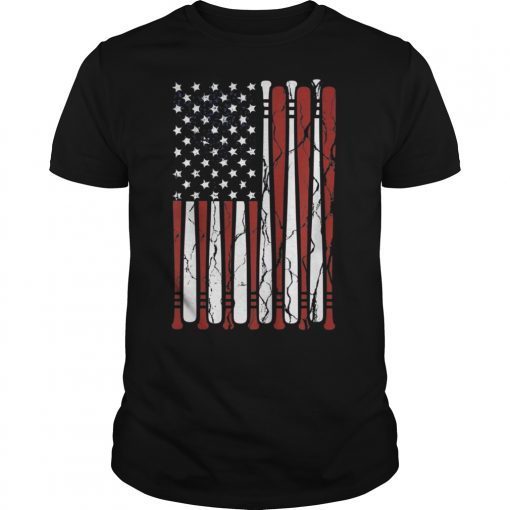 Vintage American Flag Baseball Men Boys Apparel Dad 4th July T-Shirt