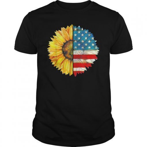 Vintage Sunlower US flag 4th of July Patriotic Tee Shirt