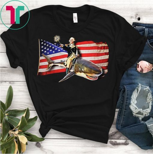 Washington Riding Shark T-Shirt Funny July 4th American Flag Shirt