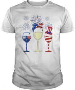 Wine Glasses American Flag Firework 4th Of July Tshirt Gift