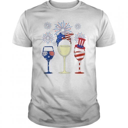 Wine Glasses American Flag Firework 4th Of July Tshirt Gift