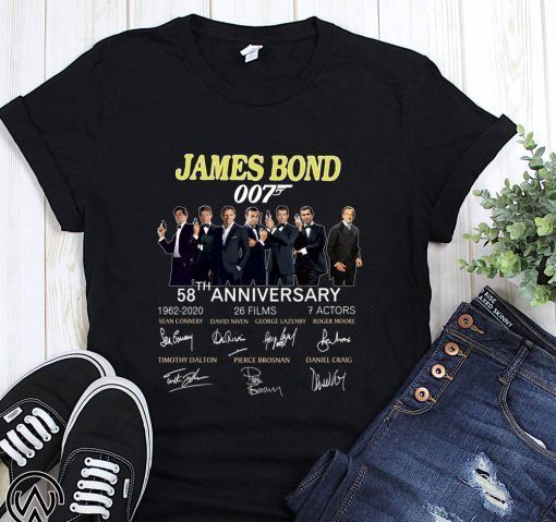 58th anniversary james bond 007 1962-2020 26 films 7 actors signatures shirt