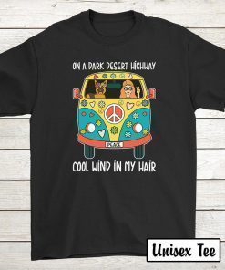 German Shepherd Dog Funny T-shirts Birthday Tee Hippie Style On A Dark Desert Highway Cool Wind In My Hair