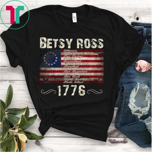 God Bless America Betsy Ross Flag 1776 Vintage Tee Shirt