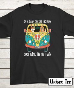 Shiba Inu Dog Funny T-shirts Birthday Tee Hippie Style On A Dark Desert Highway Cool Wind In My Hair T-Shirt