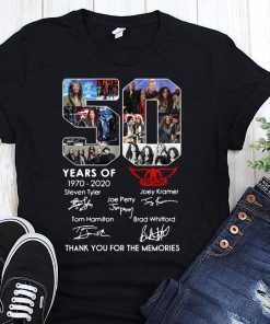 50 years of aerosmith 1970-2020 signatures thank you for the memories shirt