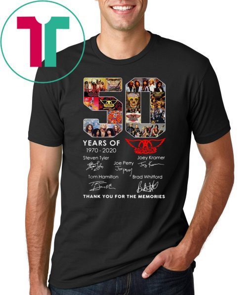 50 years of aerosmith 1970-2020 thank you for the memories signatures shirt