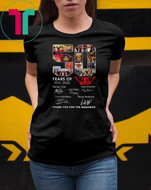 50 years of aerosmith 1970-2020 thank you for the memories signatures shirt