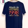 September 1998 Shirt 21st Birthday Decorations Born In 1998 T-Shirt