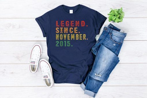 4th Birthday Gifts Vintage Retro Legend Since November 2015 T-Shirt