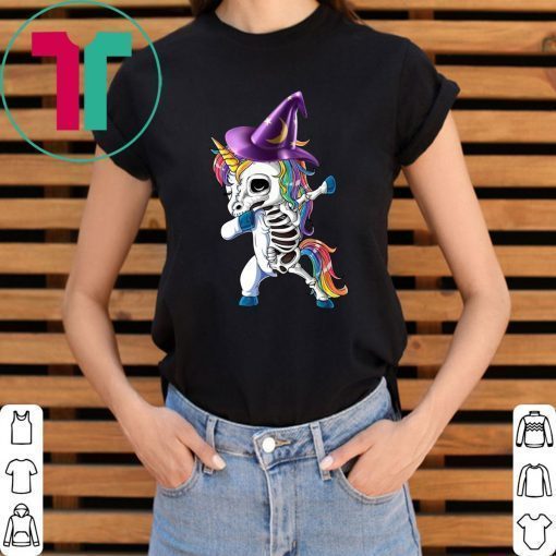 Dabbing Skeleton Unicorn Halloween Kids T-shirt