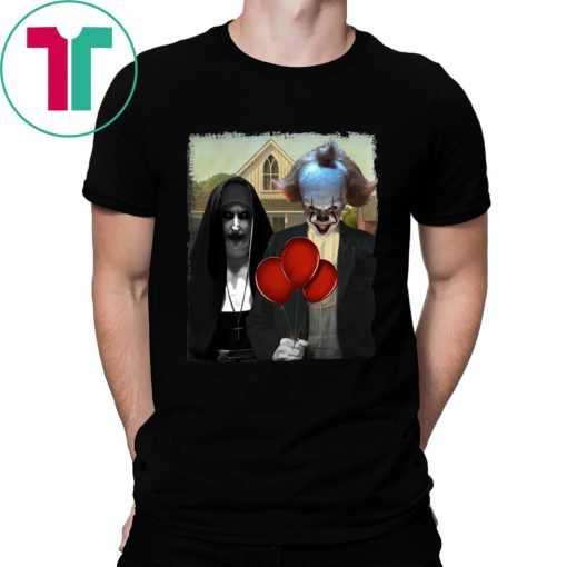 IT PENNYWISE AND VALAK THE NUN AMERICAN GOTHIC SHIRT