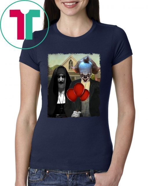 IT PENNYWISE AND VALAK THE NUN AMERICAN GOTHIC SHIRT