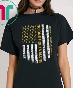 No One Fights Alone USA Flag Childhood Cancer Awareness T-Shirt