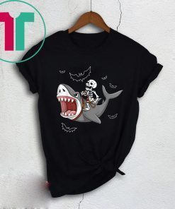 Skeleton Riding Shark Funny Halloween Shirt