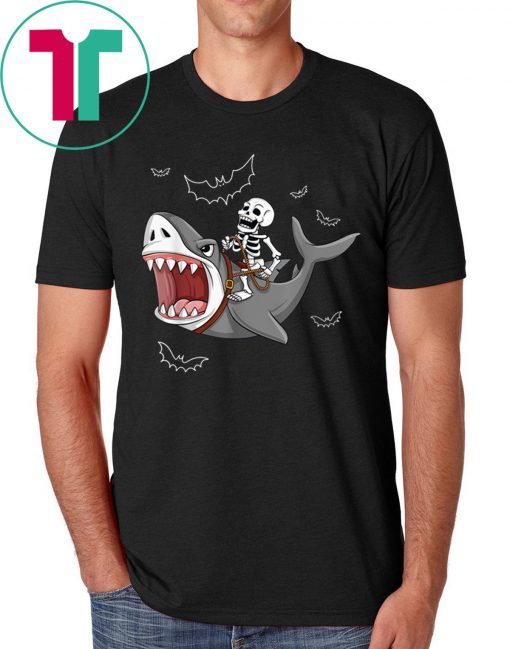 Skeleton Riding Shark Funny Halloween Shirt