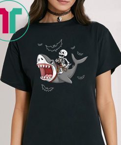 Skeleton Riding Shark Funny Halloween Shirt