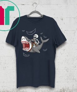 Skeleton Riding Shark Funny Halloween Shirt