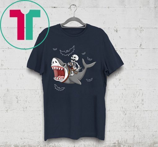 Skeleton Riding Shark Funny Halloween Shirt