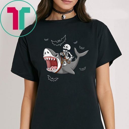 Skeleton Riding Shark Funny Halloween Shirt