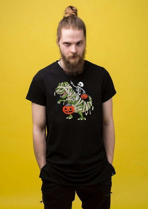 Skeleton Riding T-Rex Halloween shirt