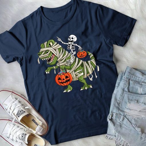 Skeleton Riding T-Rex Halloween shirt