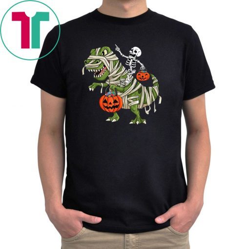 Skeleton riding t-rex halloween Tee Shirt