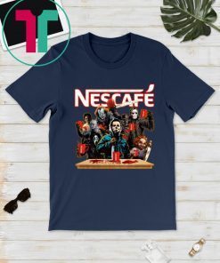 Horror Characters Drinking Nescafe shirt Funny Halloween Tee Shirt