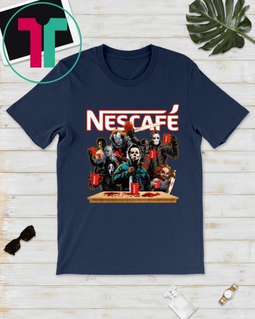 Horror Characters Drinking Nescafe shirt Funny Halloween Tee Shirt