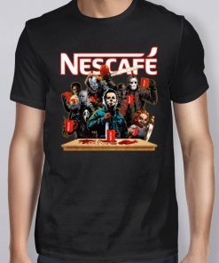 Horror Characters Drinking Nescafe shirt Funny Halloween Tee Shirt