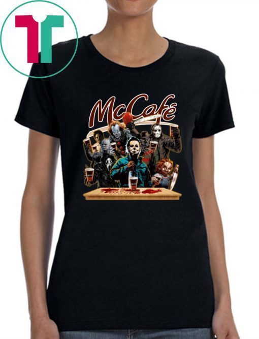 Horror Characters Drinking Mc Cafe T-shirt Funny Halloween Gift