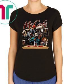 Horror Characters Drinking Mc Cafe T-shirt Funny Halloween Gift