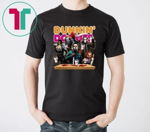 Horror Characters Funny Halloween Drinking Dunkin Donuts T-Shirt